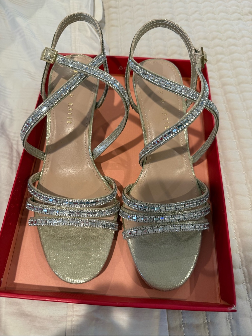 Kelly & Katie Silver Rhinestone Embellished Metallic LeatherGold Strappy Sandals